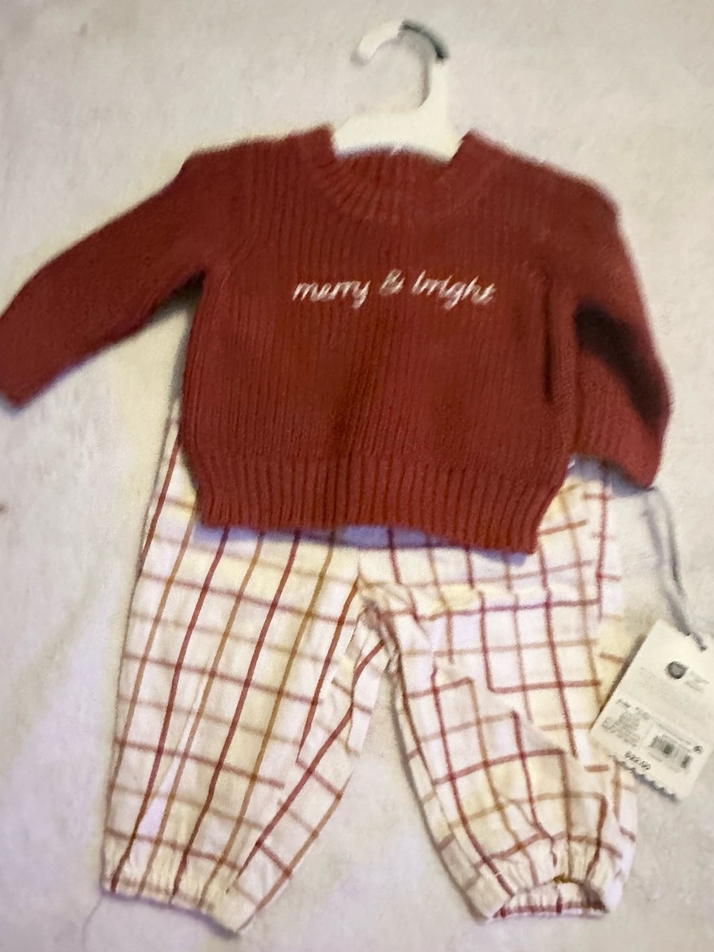 cloud island Rust Knit Sweater & White Plaid Pants Set
